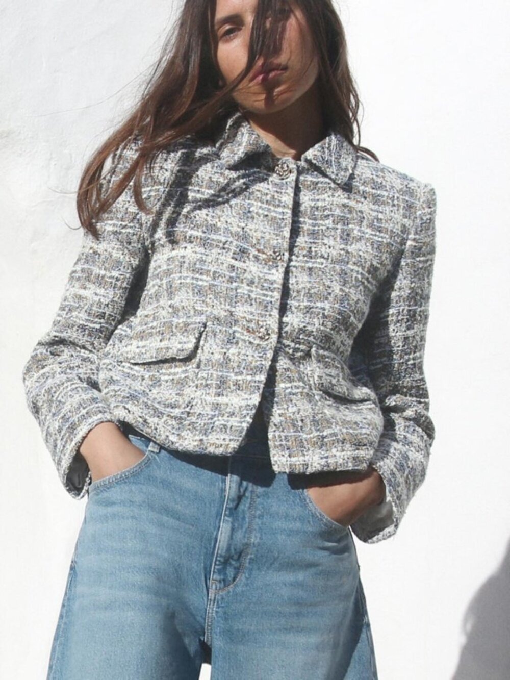 NWT Zara Multicolour Tweed Crop Blazer S